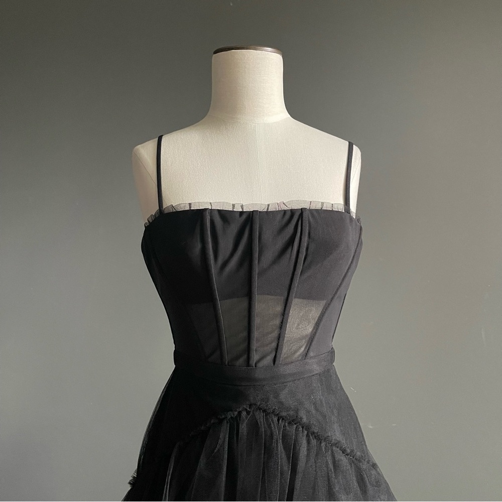 BCBGMaxAzria Black Tiered Tulle Maxi Dress - Picture 2 of 9